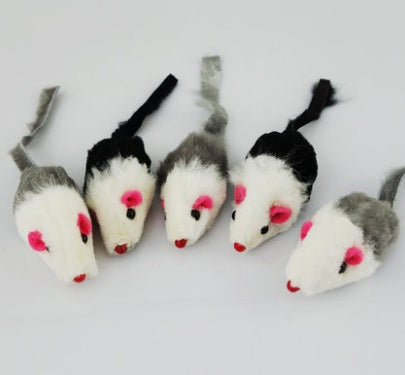 KFX-5488445 Natural Rabbit Fur Fake Mouse Cat Toy - 5 Pack