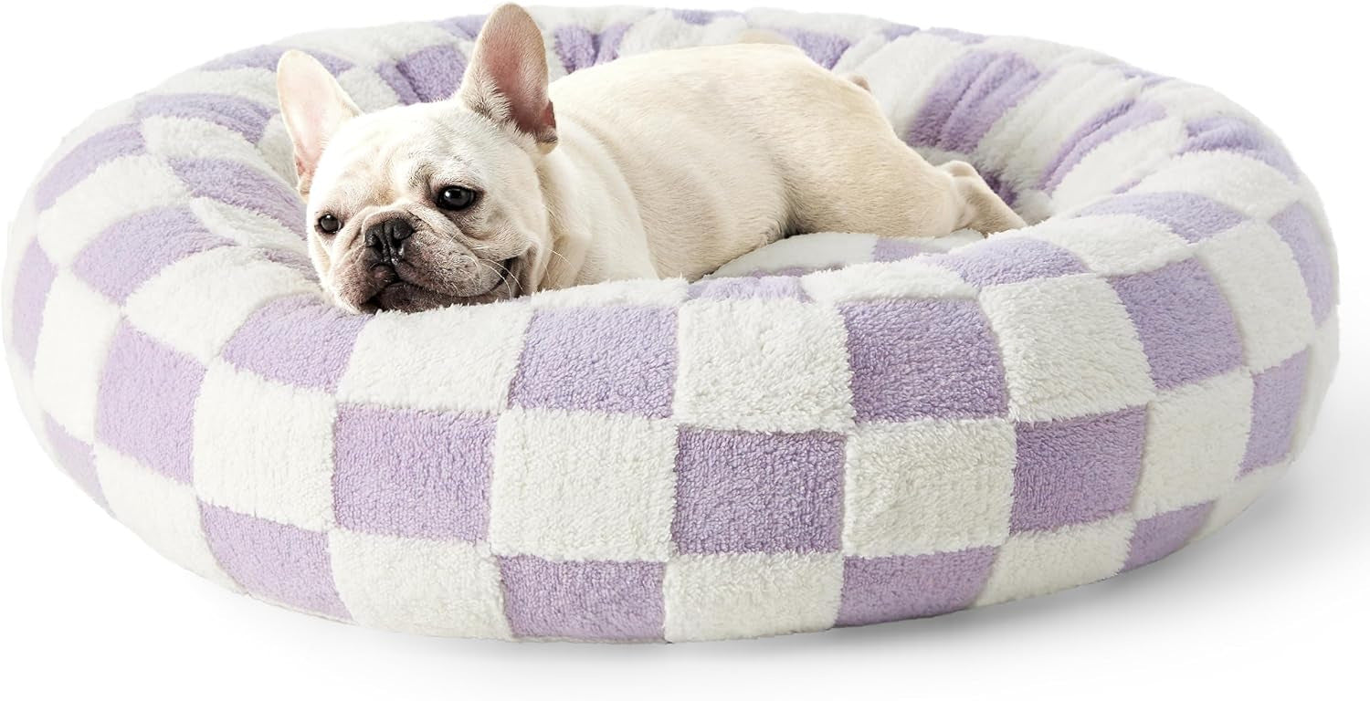 KFX-5488829 Cozy Round Universal Pet Bed in Various Plaid Patterns for Dogs