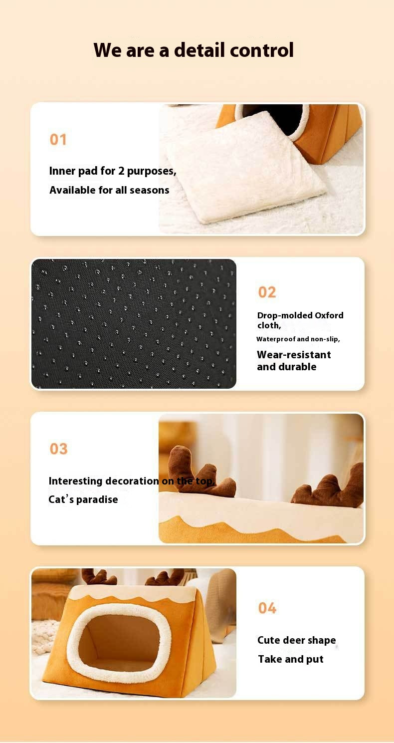 KFX-5494589 Cozy Triangle Elk Cat Nest for Autumn & Winter - Multiple Sizes Available