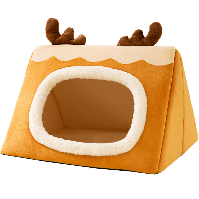 KFX-5494589 Cozy Triangle Elk Cat Nest for Autumn & Winter - Multiple Sizes Available