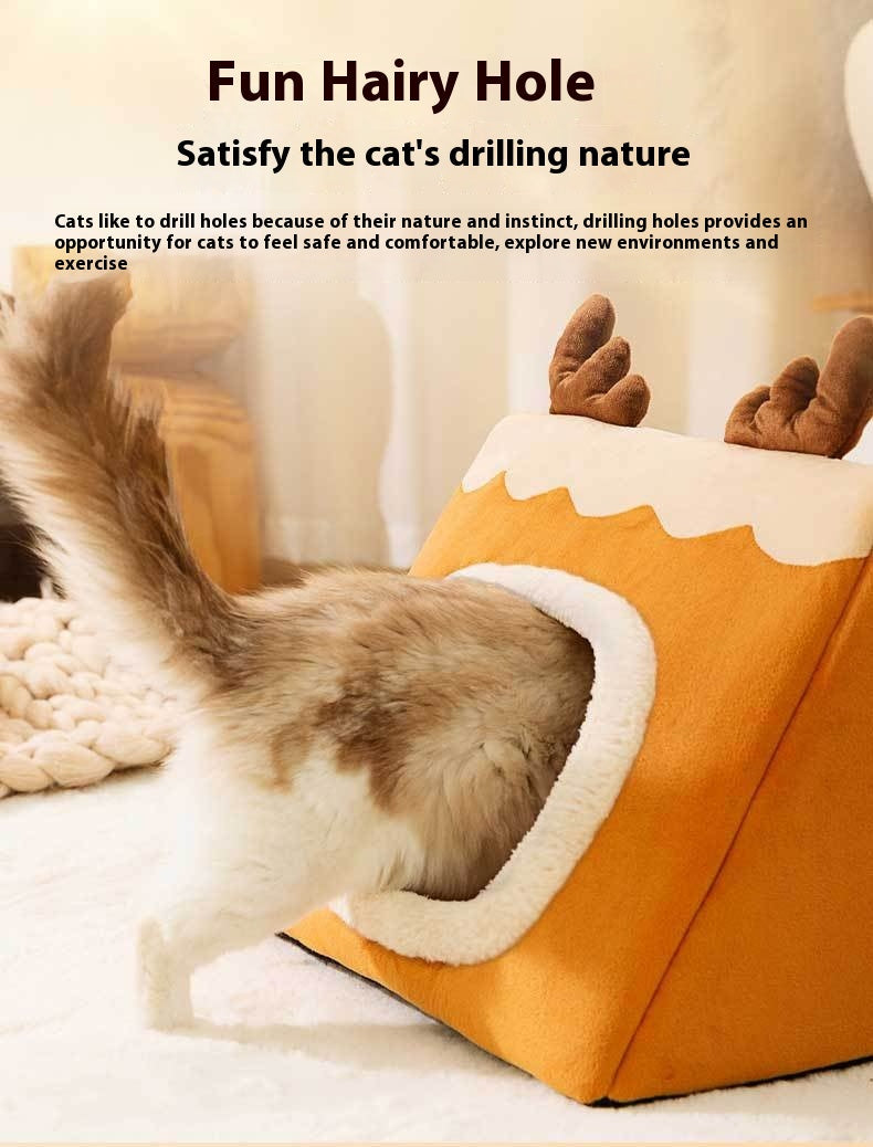 KFX-5494589 Cozy Triangle Elk Cat Nest for Autumn & Winter - Multiple Sizes Available