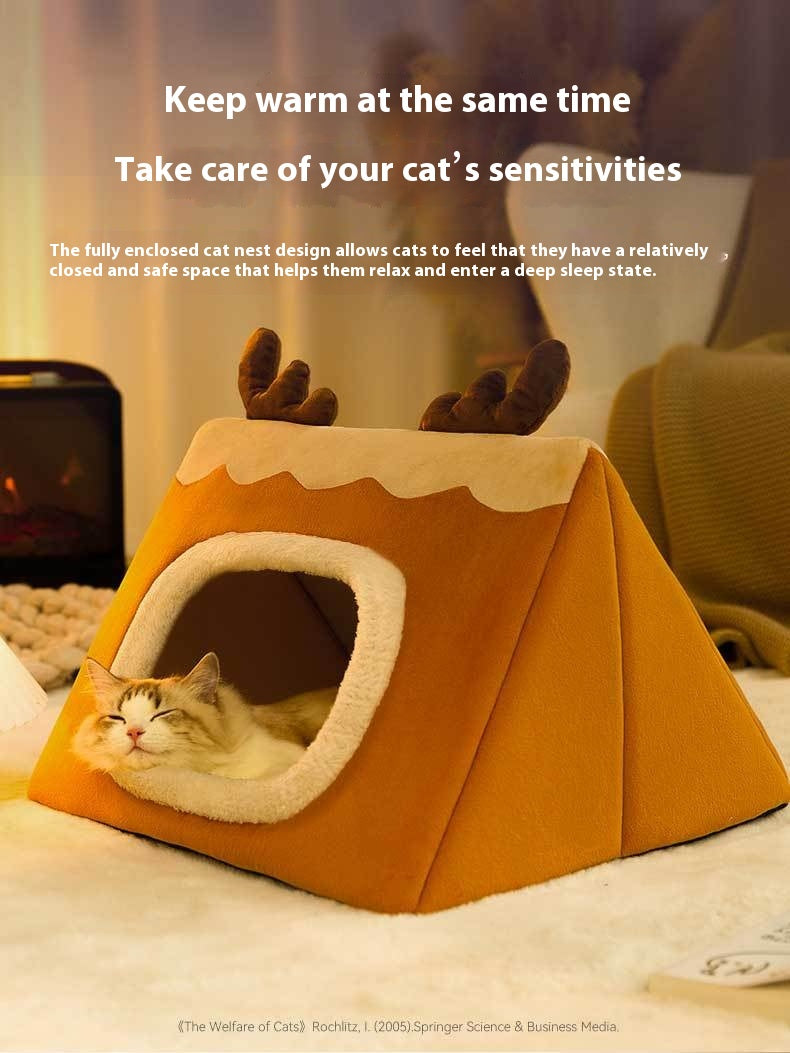 KFX-5494589 Cozy Triangle Elk Cat Nest for Autumn & Winter - Multiple Sizes Available