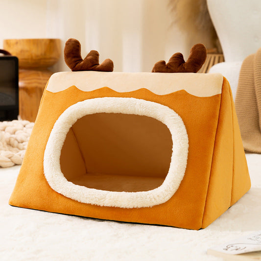 KFX-5494589 Cozy Triangle Elk Cat Nest for Autumn & Winter - Multiple Sizes Available