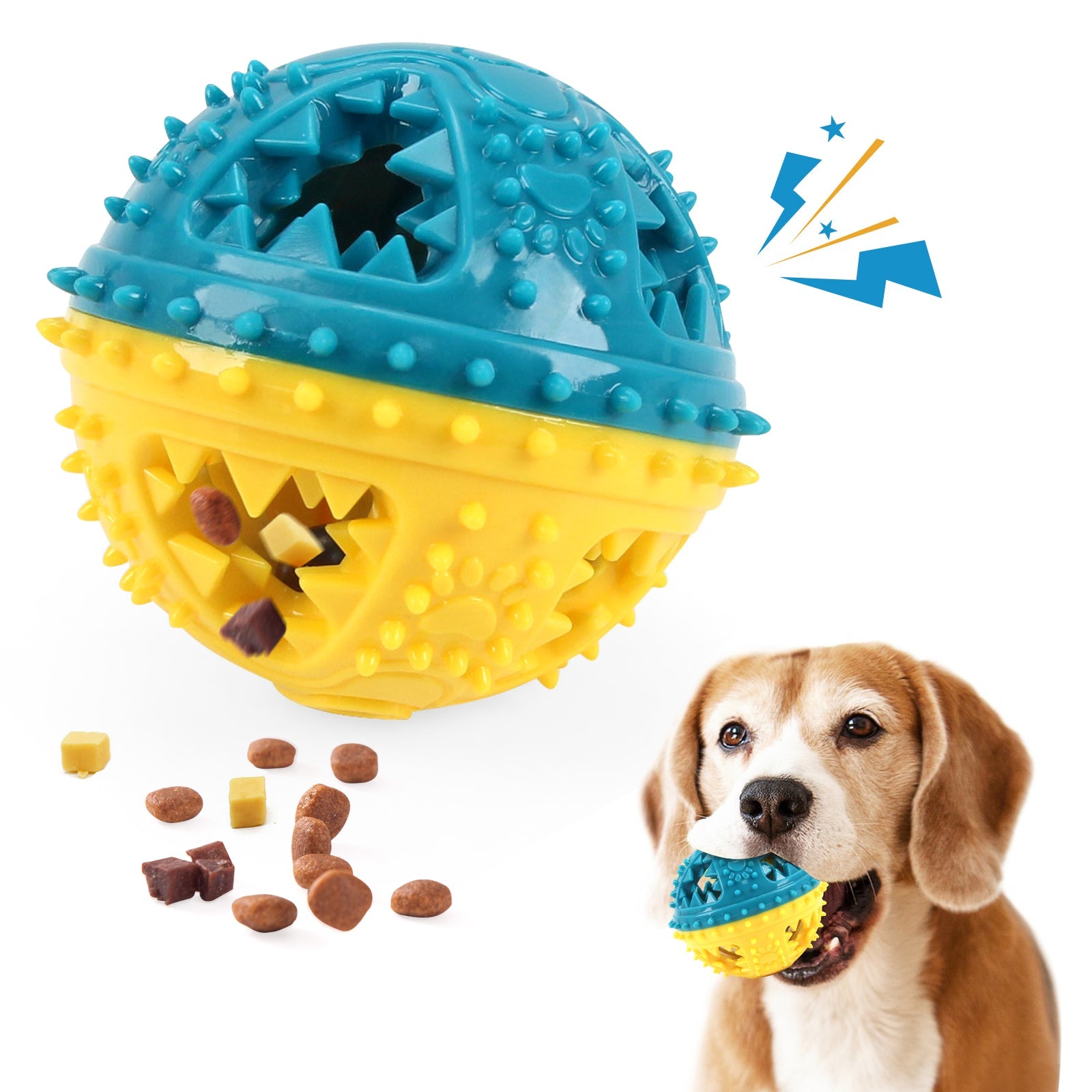 KFX-5497789 Interactive Dog Chew Toy with Teeth Cleaning and Food Dispensing Features