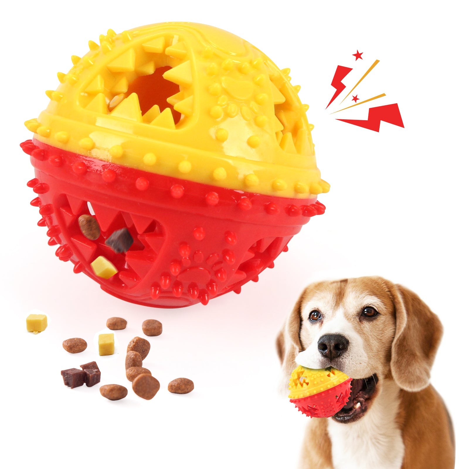 KFX-5497789 Interactive Dog Chew Toy with Teeth Cleaning and Food Dispensing Features