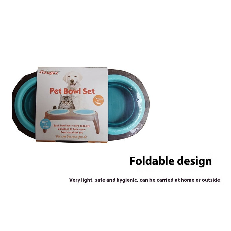 KFX-5498301 Folding Double Dog Bowl - Blue & Pink TPR Pet Feeder