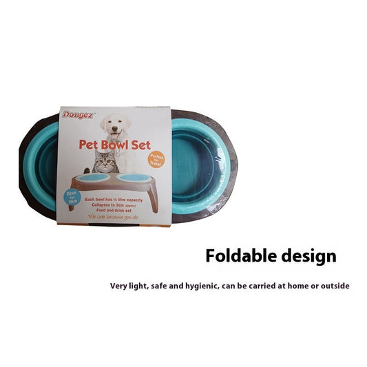 KFX-5498301 Folding Double Dog Bowl - Blue & Pink TPR Pet Feeder
