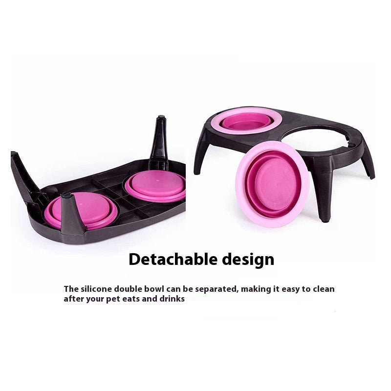 KFX-5498301 Folding Double Dog Bowl - Blue & Pink TPR Pet Feeder