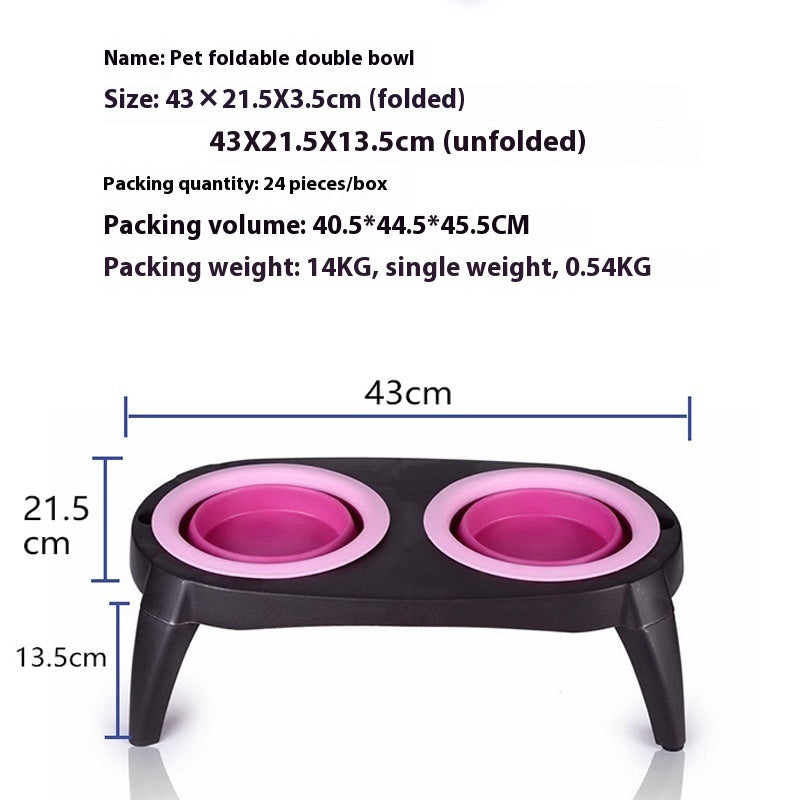 KFX-5498301 Folding Double Dog Bowl - Blue & Pink TPR Pet Feeder