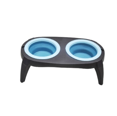 KFX-5498301 Folding Double Dog Bowl - Blue & Pink TPR Pet Feeder