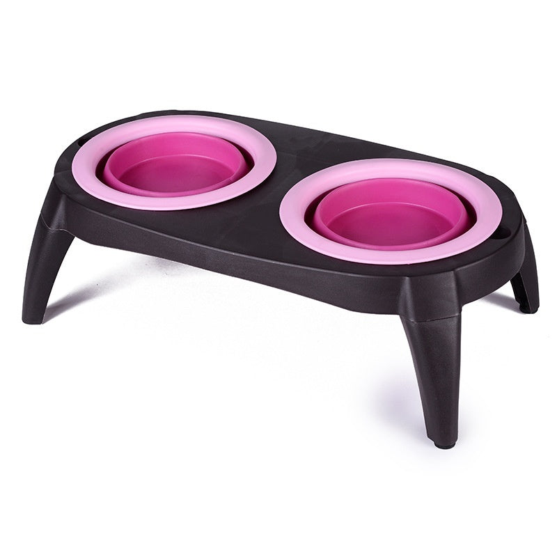 KFX-5498301 Folding Double Dog Bowl - Blue & Pink TPR Pet Feeder