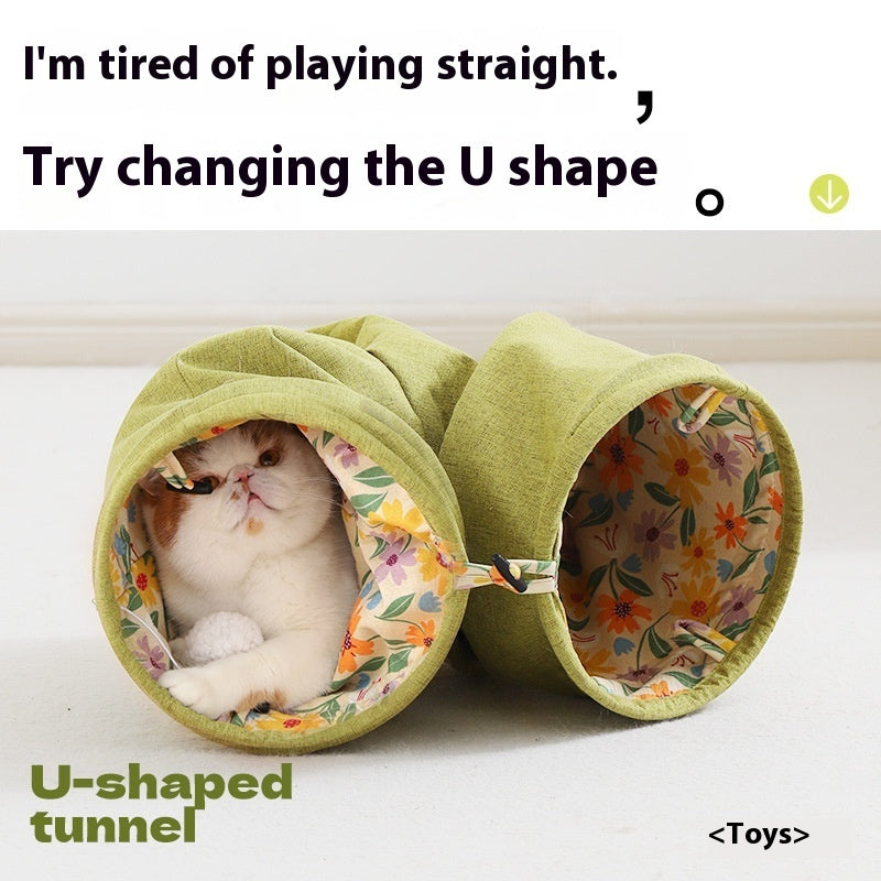 KFX-5499581 Cat Tunnel Toy for Stress Relief - 25 cm x 90 cm Composite Cloth, Green and Yellow