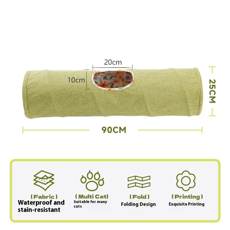 KFX-5499581 Cat Tunnel Toy for Stress Relief - 25 cm x 90 cm Composite Cloth, Green and Yellow