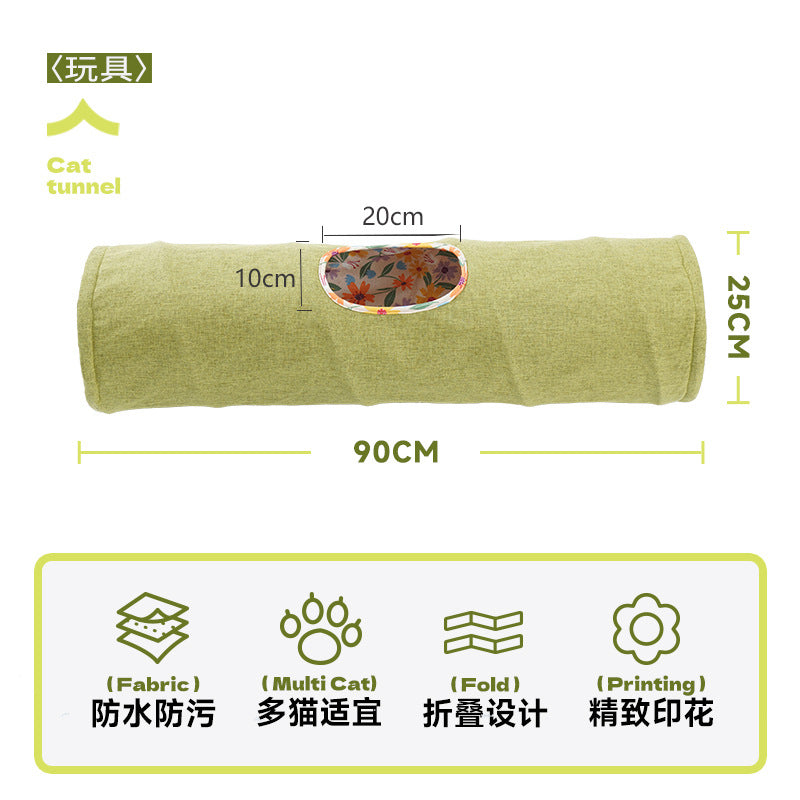 KFX-5499581 Cat Tunnel Toy for Stress Relief - 25 cm x 90 cm Composite Cloth, Green and Yellow