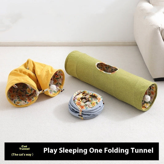 KFX-5499581 Cat Tunnel Toy for Stress Relief - 25 cm x 90 cm Composite Cloth, Green and Yellow