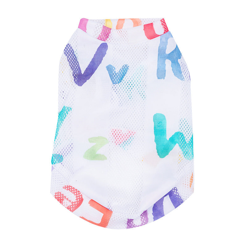 KFX-5500093 Breathable Cartoon Mesh Vest for Cats - Anti Hair Loss, Cute Design, Multiple Sizes Available
