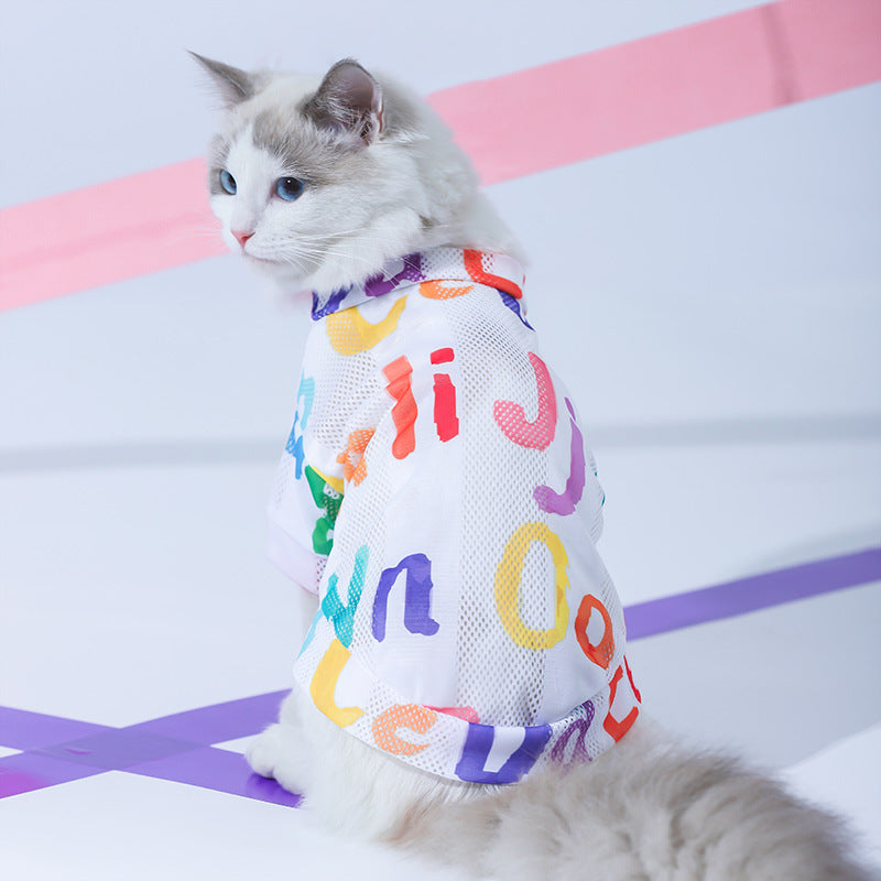 KFX-5500093 Breathable Cartoon Mesh Vest for Cats - Anti Hair Loss, Cute Design, Multiple Sizes Available