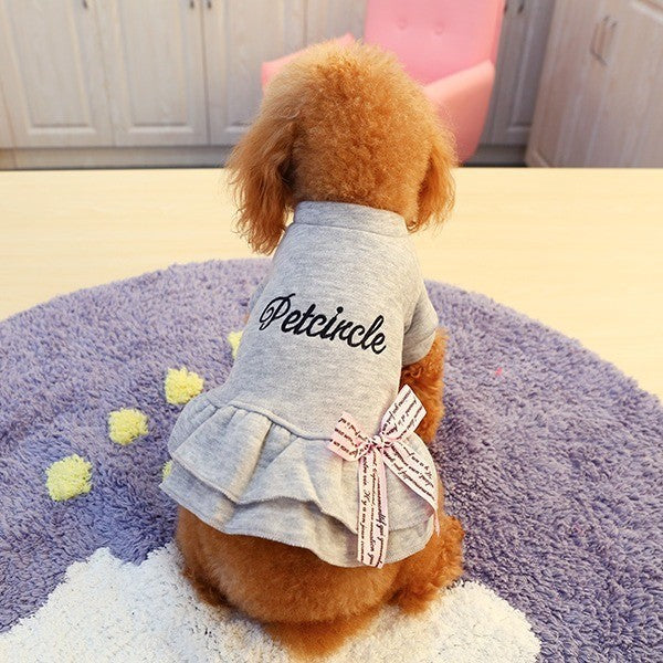 KFX-5500861 Puppy Dress with Bow and Letter Print Skirt - Cotton Fabric, Multiple Sizes Available