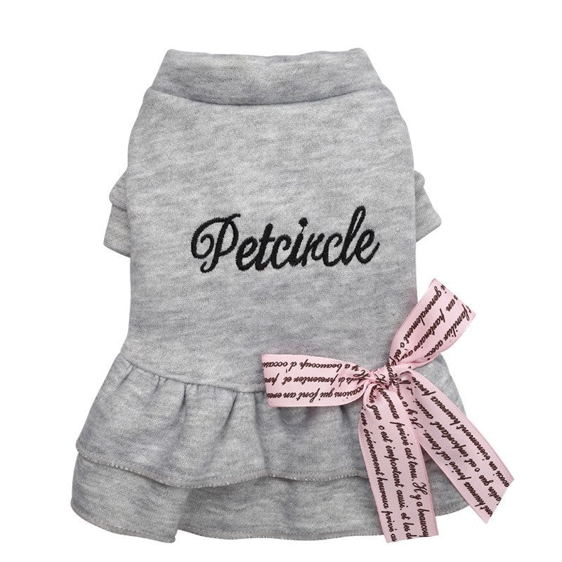 KFX-5500861 Puppy Dress with Bow and Letter Print Skirt - Cotton Fabric, Multiple Sizes Available