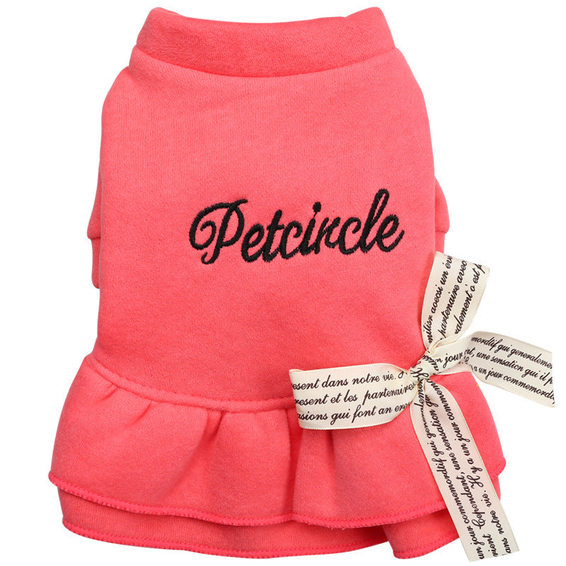 KFX-5500861 Puppy Dress with Bow and Letter Print Skirt - Cotton Fabric, Multiple Sizes Available