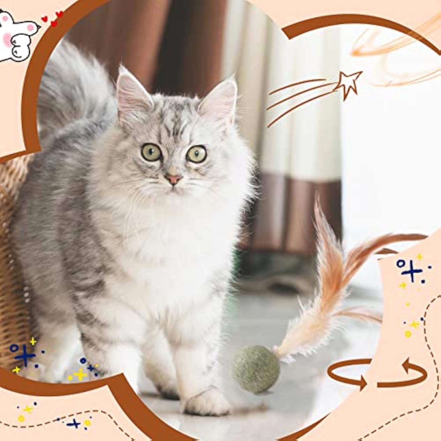 KFX-5501757 Interactive Catnip Feather Ball - Natural Compressed Cat Kicker Toy for Cats