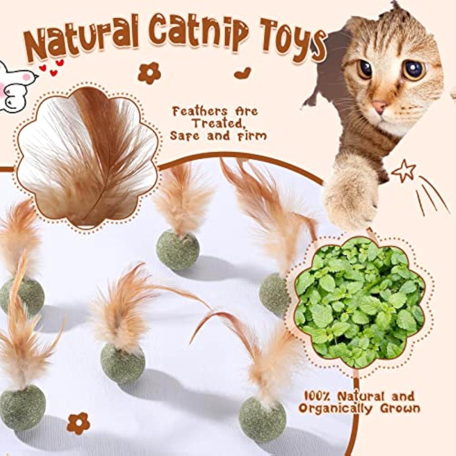 KFX-5501757 Interactive Catnip Feather Ball - Natural Compressed Cat Kicker Toy for Cats
