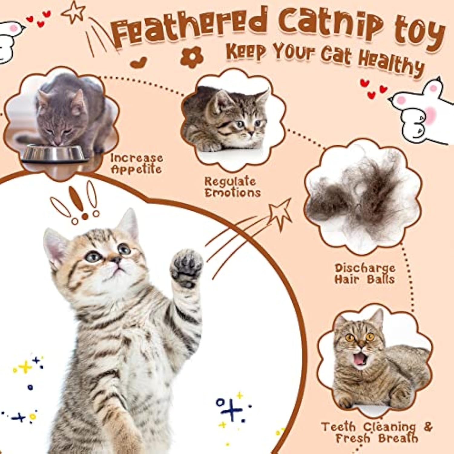 KFX-5501757 Interactive Catnip Feather Ball - Natural Compressed Cat Kicker Toy for Cats