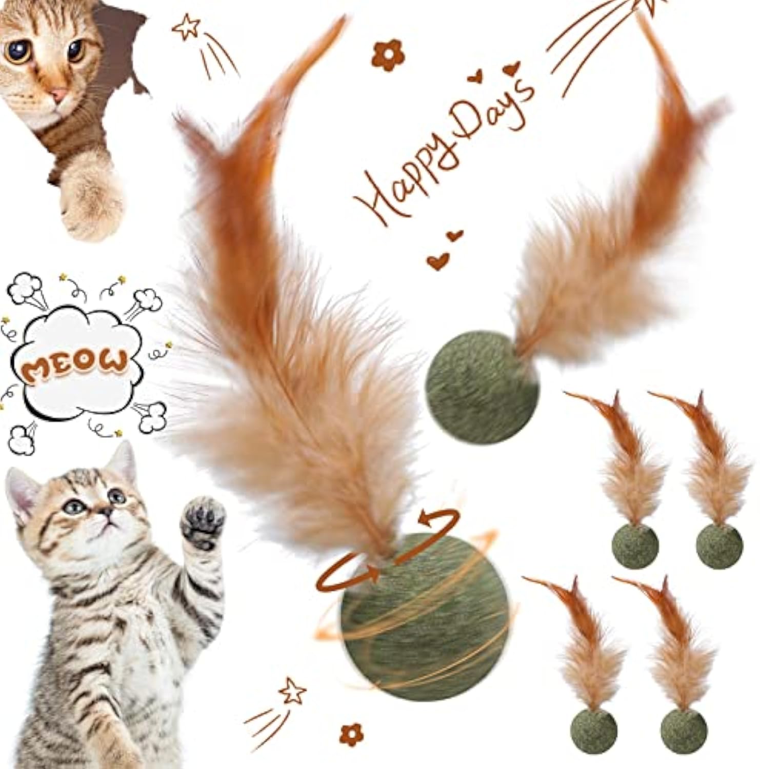 KFX-5501757 Interactive Catnip Feather Ball - Natural Compressed Cat Kicker Toy for Cats