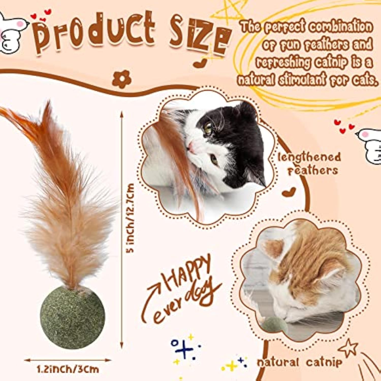 KFX-5501757 Interactive Catnip Feather Ball - Natural Compressed Cat Kicker Toy for Cats