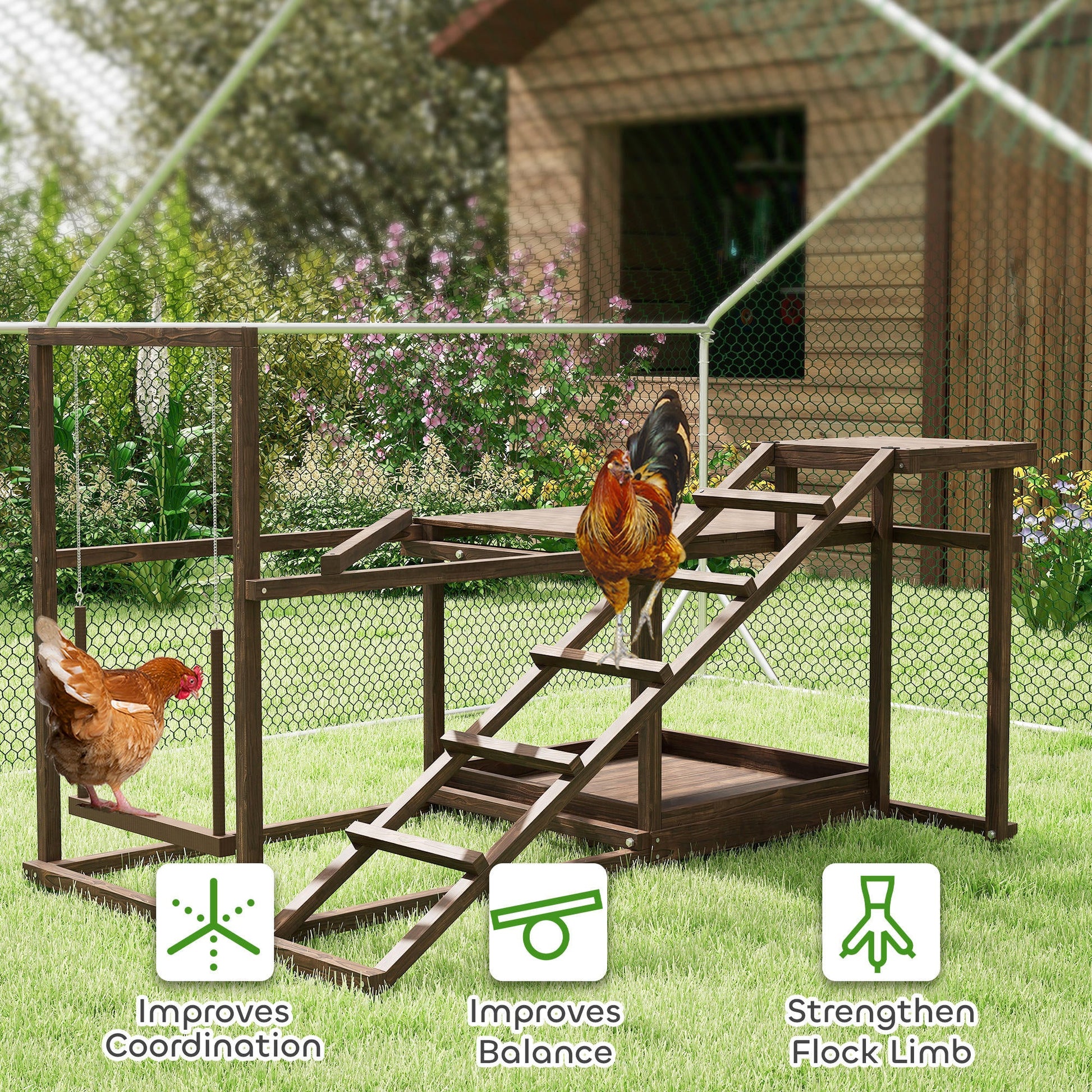 KFX-5503933 Chicken Activity Play Set with Multi-Level Perch and Swing for Enrichment