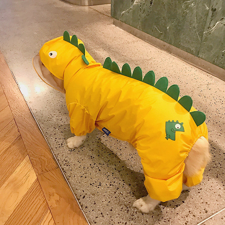 KFX-5504445 Cute Dinosaur Raincoat for Pets - Waterproof Polyester, Breathable Mesh, Available in Multiple Sizes