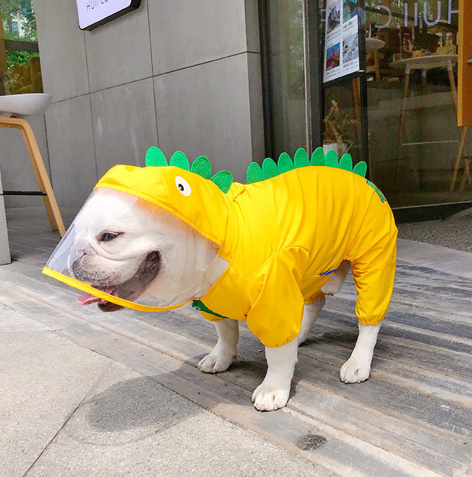 KFX-5504445 Cute Dinosaur Raincoat for Pets - Waterproof Polyester, Breathable Mesh, Available in Multiple Sizes