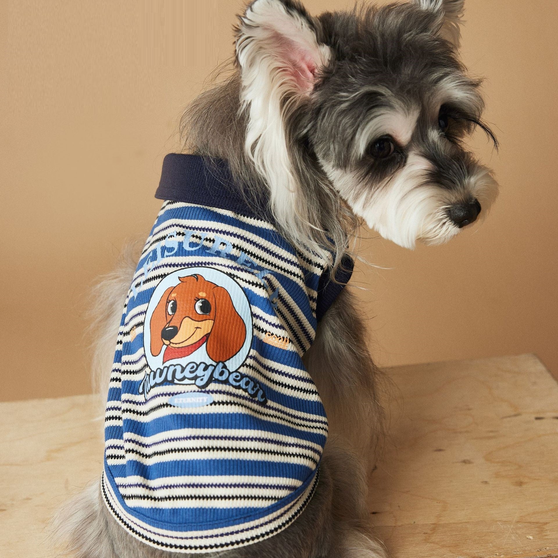 KFX-5505853 Casual Striped Polo Shirt for Dogs in Blue and Brown - Cotton Pet Clothing