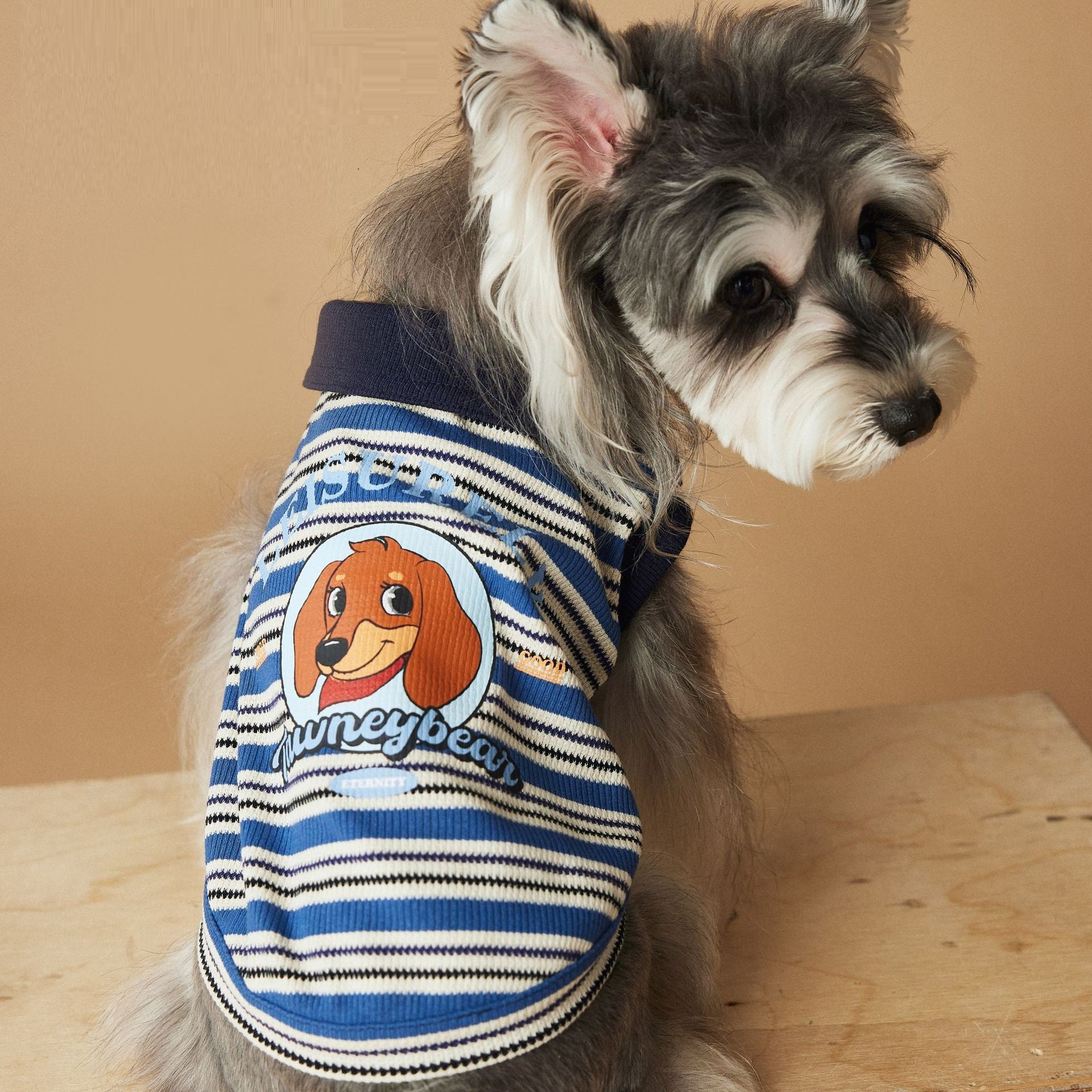 KFX-5505853 Casual Striped Polo Shirt for Dogs in Blue and Brown - Cotton Pet Clothing