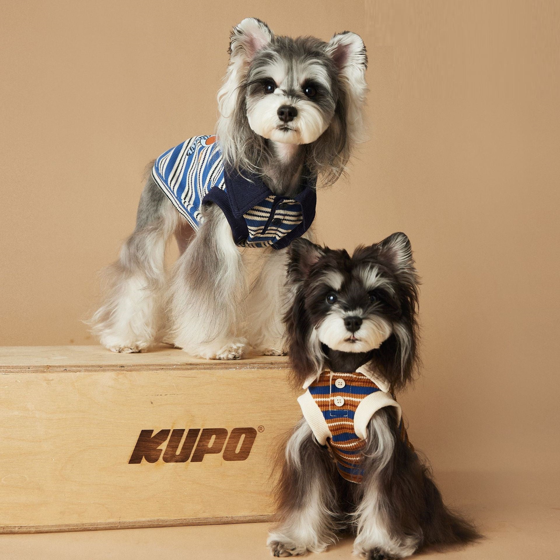 KFX-5505853 Casual Striped Polo Shirt for Dogs in Blue and Brown - Cotton Pet Clothing