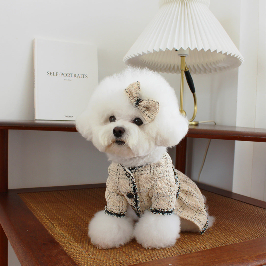 KFX-5507645 Princess Skirt for Pets, Comfortable Cotton Dress with Hairpin, Available in Beige, XS to 2XL