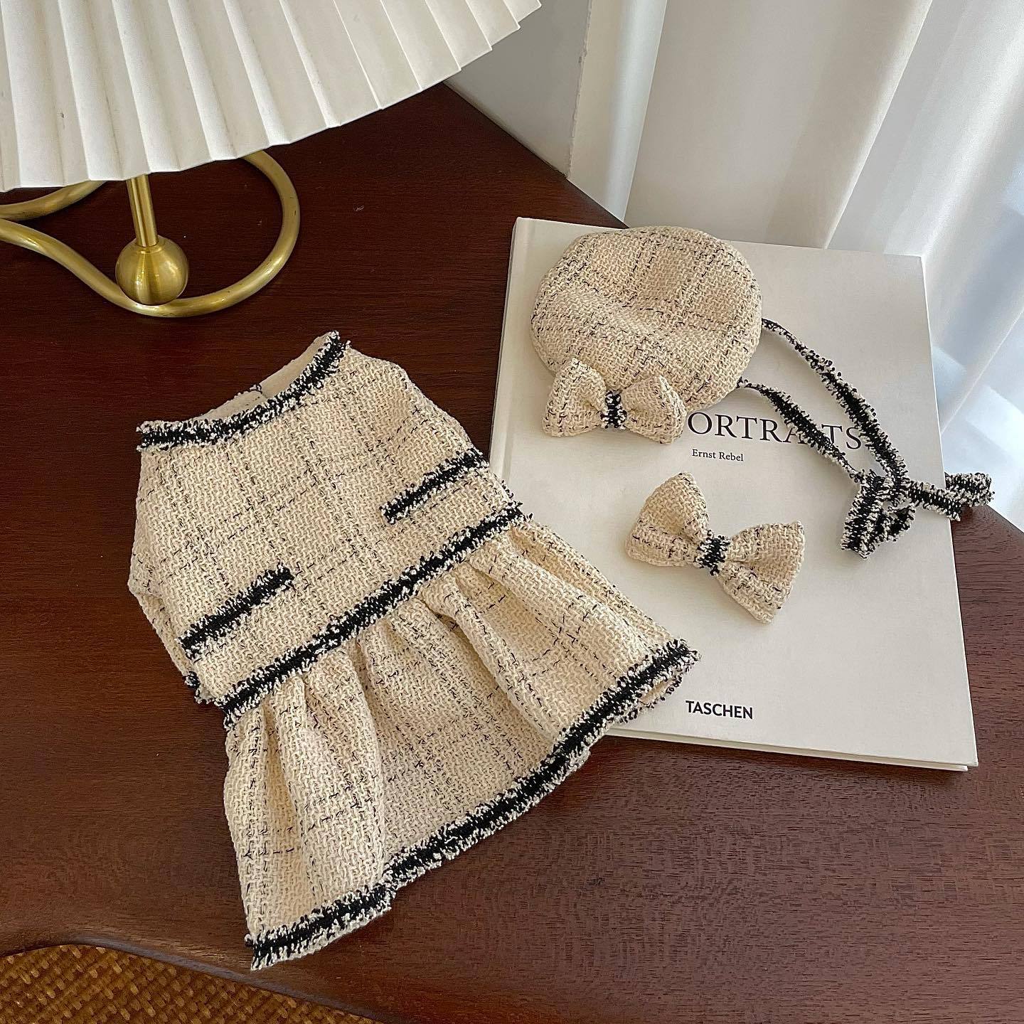 KFX-5507645 Princess Skirt for Pets, Comfortable Cotton Dress with Hairpin, Available in Beige, XS to 2XL