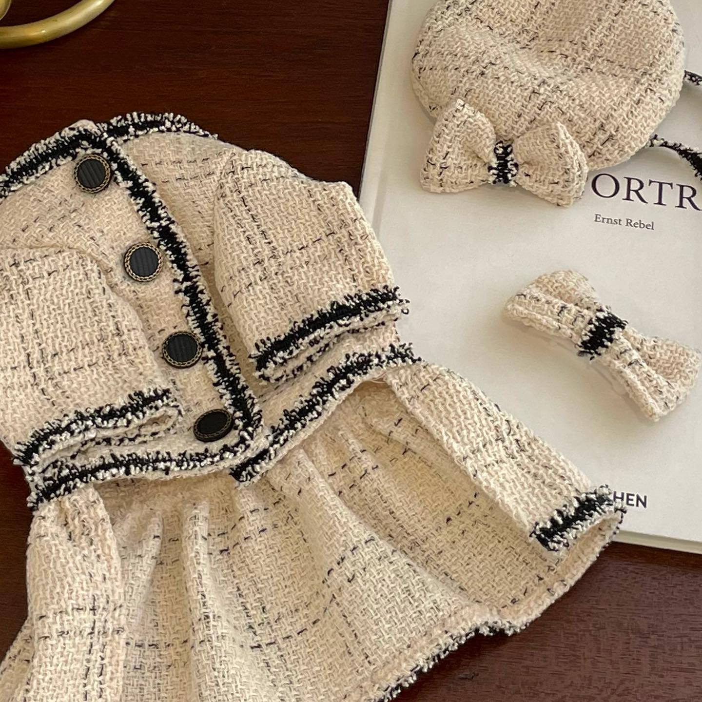 KFX-5507645 Princess Skirt for Pets, Comfortable Cotton Dress with Hairpin, Available in Beige, XS to 2XL