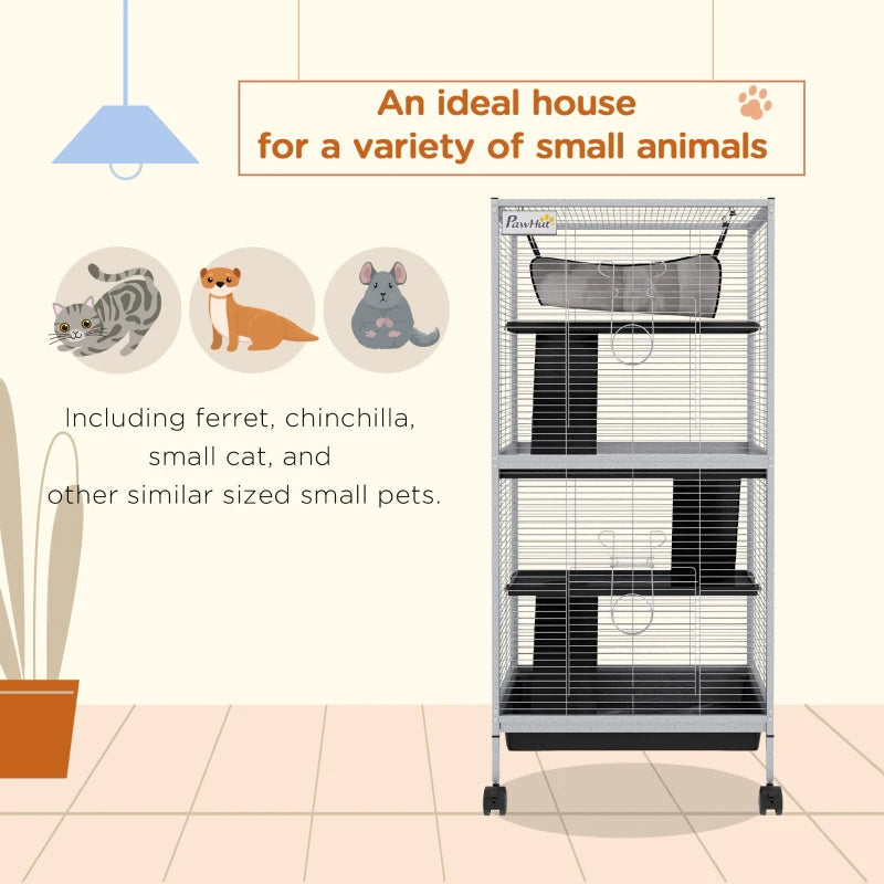 KFX-5509693 Spacious Rolling Small Animal Cage with Hammock and Removable Tray for Ferrets and Chinchillas