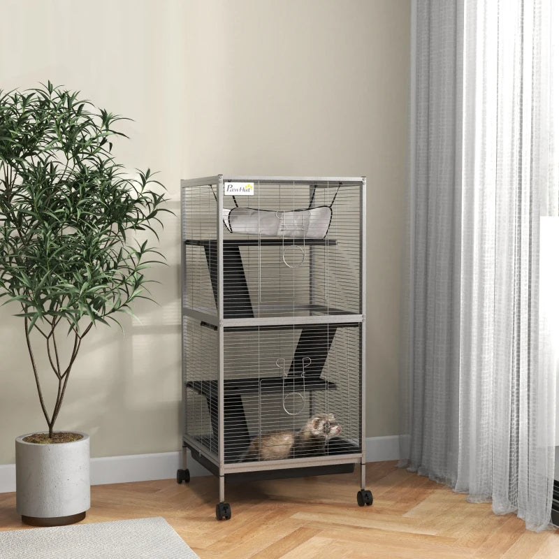 KFX-5509693 Spacious Rolling Small Animal Cage with Hammock and Removable Tray for Ferrets and Chinchillas