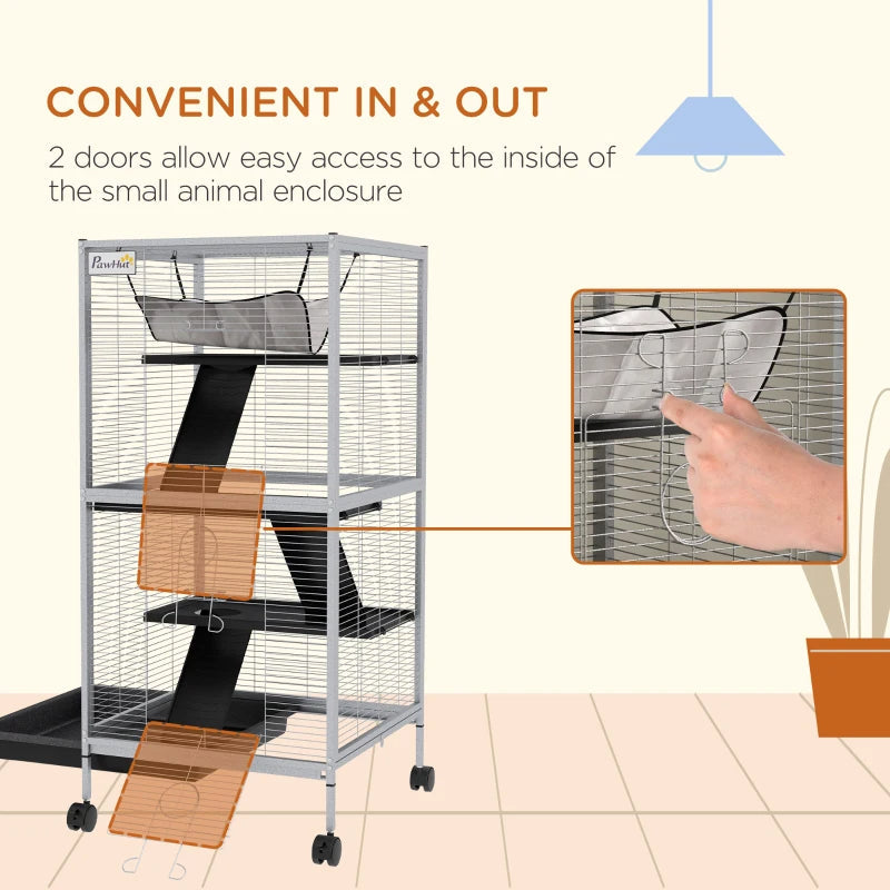 KFX-5509693 Spacious Rolling Small Animal Cage with Hammock and Removable Tray for Ferrets and Chinchillas