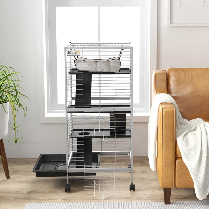 KFX-5509693 Spacious Rolling Small Animal Cage with Hammock and Removable Tray for Ferrets and Chinchillas