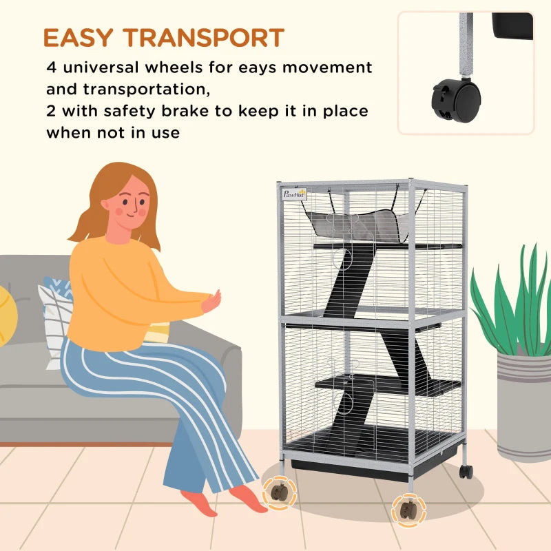 KFX-5509693 Spacious Rolling Small Animal Cage with Hammock and Removable Tray for Ferrets and Chinchillas