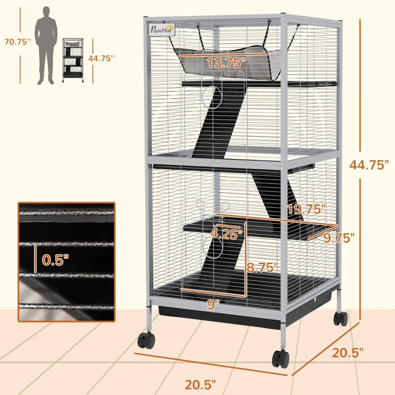 KFX-5509693 Spacious Rolling Small Animal Cage with Hammock and Removable Tray for Ferrets and Chinchillas