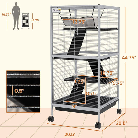KFX-5509693 Spacious Rolling Small Animal Cage with Hammock and Removable Tray for Ferrets and Chinchillas