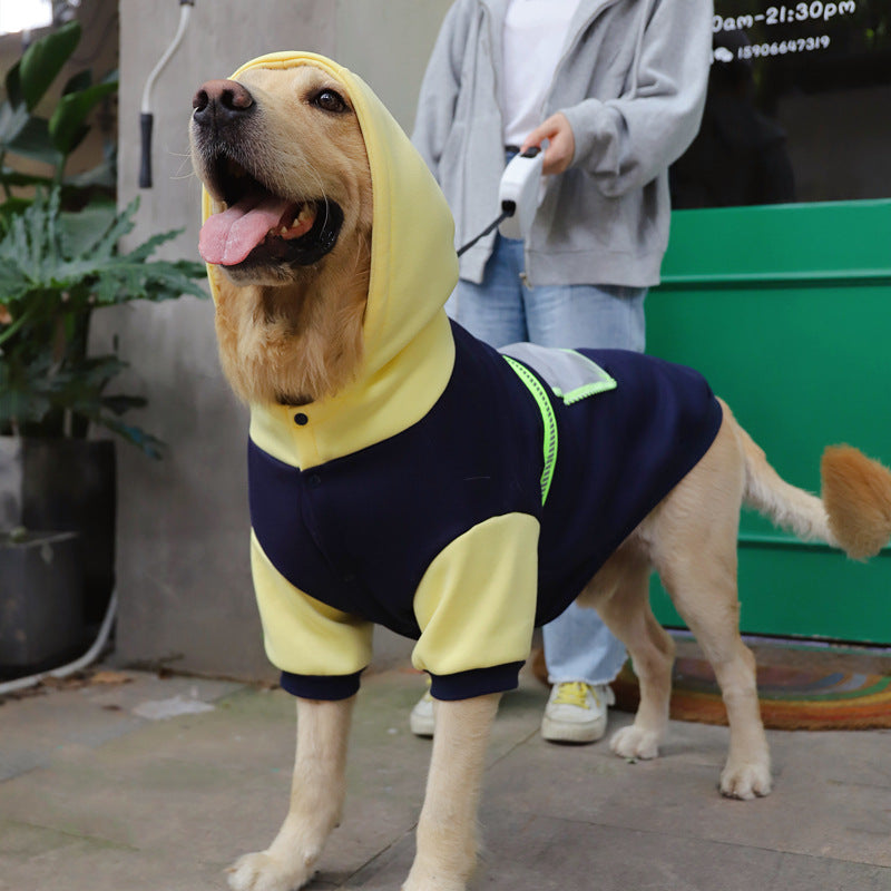 KFX-5511101 Fleece Sweater for Large Dogs with Transparent Pocket in Black and Green