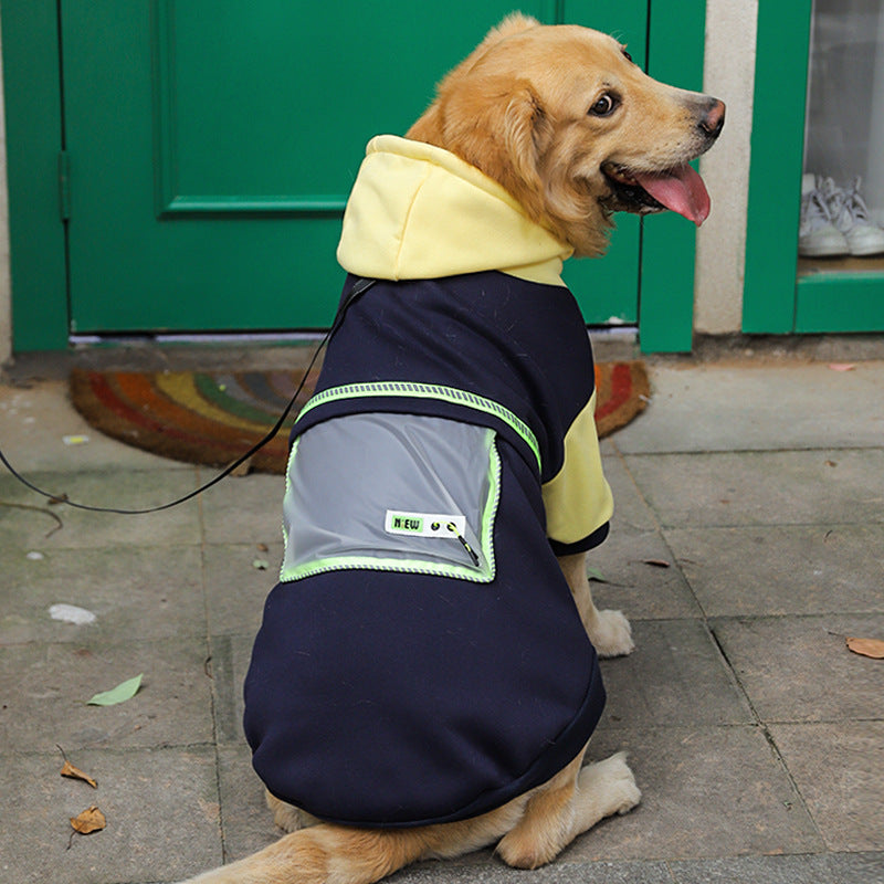 KFX-5511101 Fleece Sweater for Large Dogs with Transparent Pocket in Black and Green