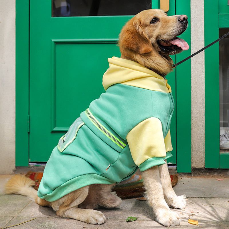 KFX-5511101 Fleece Sweater for Large Dogs with Transparent Pocket in Black and Green