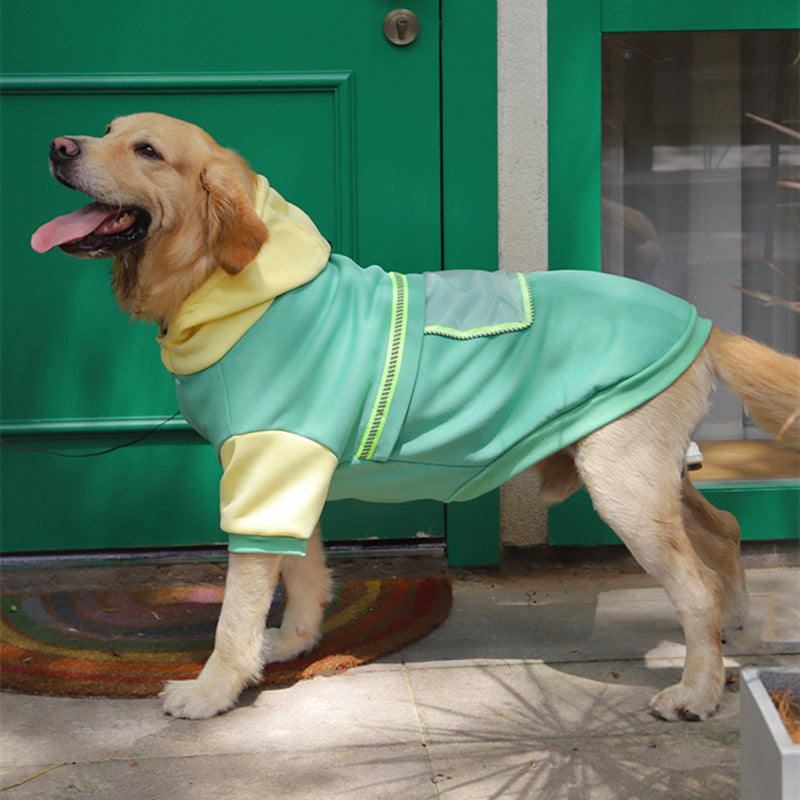 KFX-5511101 Fleece Sweater for Large Dogs with Transparent Pocket in Black and Green