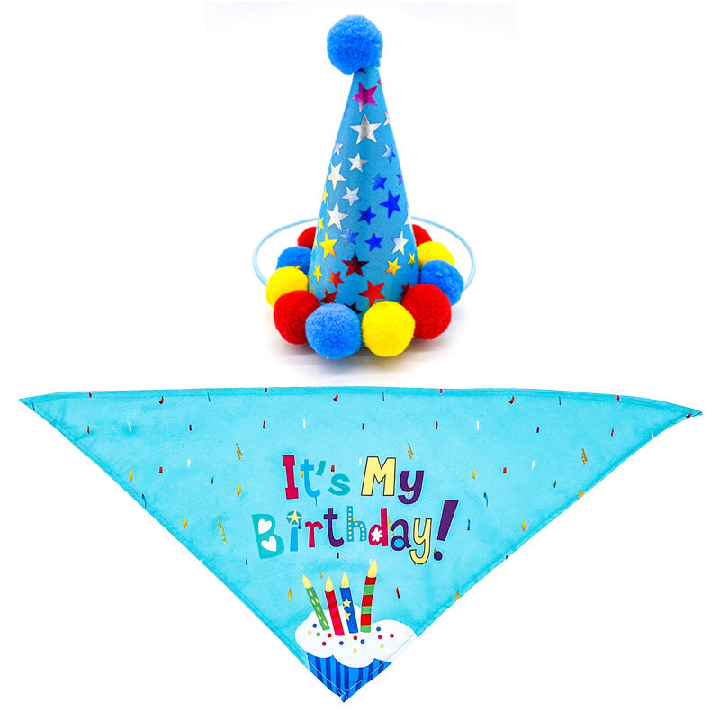 KFX-5513405 First Birthday Party Triangle Set for Pets - Pink/Blue Scarf & Hat, Polyester Decoration